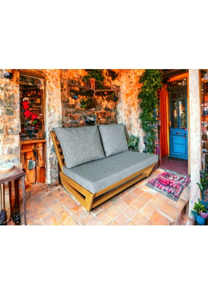 Nepal Bahçe Balkon Masif Kayın Ahşap Koltuk -1 Adet Ikili 2 Adet Tekli Gri fiyatları