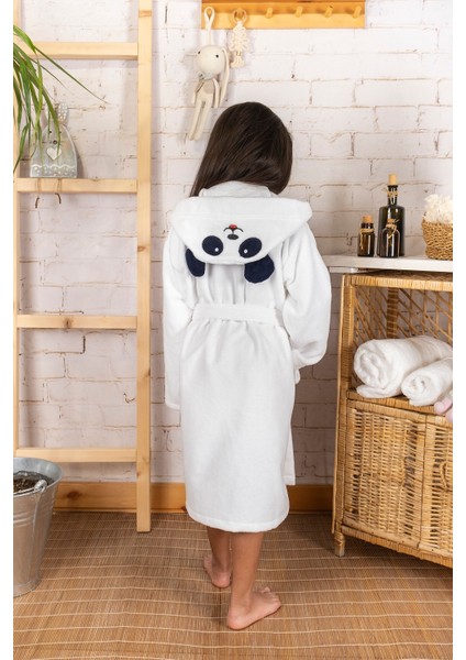 Kapşonlu Pamuklu Havlu Yumuşacık Kız-erkek Çocuk Bornozu beyaz / Panda modelleri