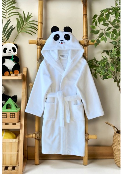 Kapşonlu Pamuklu Havlu Yumuşacık Kız-erkek Çocuk Bornozu beyaz / Panda fırsatları