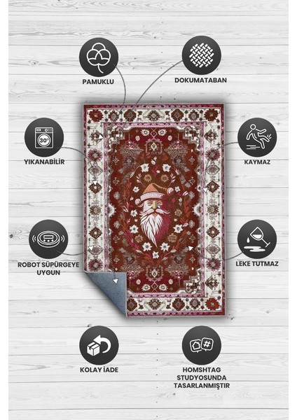Yeni Yıl Temalı Halı Kırmızı Renkli Yeni Yıl Parti Halısı Etnik Desenli Yılbaşı Temalı Halı fırsatları