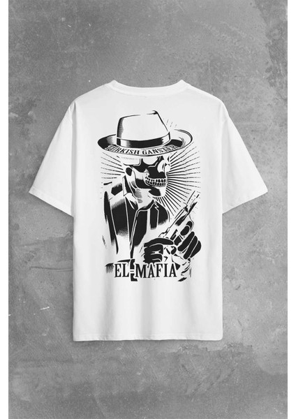 Turkish Ganster El Mafia Mafya Temalı Sırt Ön Baskılı Oversize Tişört T-Shirt