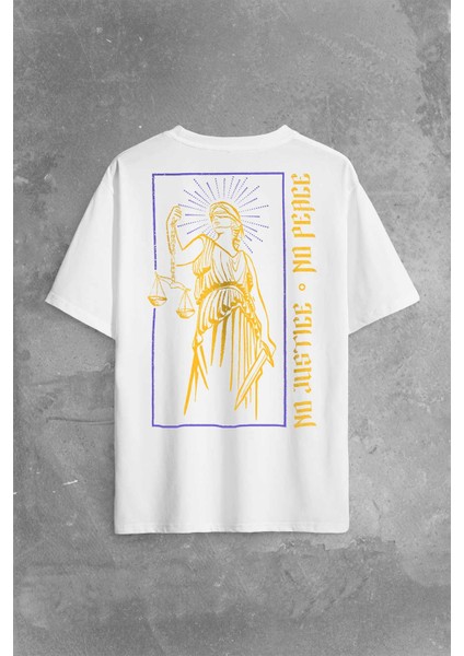 No Justice No Peace Adalet Barış Urban Street Culture Urban Wear Sırt Ön Baskılı Oversize Tişört T-Shirt
