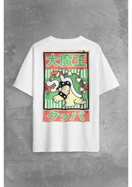 Super Mario Bowser Japanese Poster Sırt Ön Baskılı Oversize Tişört T-Shirt