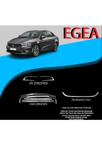 Fiat Egea Cam Çerçevesi-Sis Çerçevesi-Ön Panjur Çıtası Krom Set 2021 Model