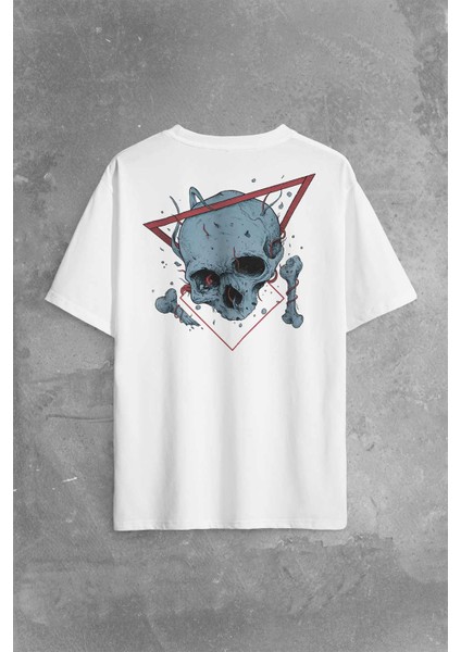 Skull Kuru Kafa Urban Street Culture Minimal Sırt Ön Baskılı Oversize Tişört T-Shirt