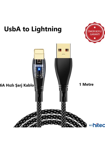 6A 120W Usba To Lightning 1metre Hızlı Data ve Şarj Kablosu Beyaz Ömür Boyu Garanti YK233B