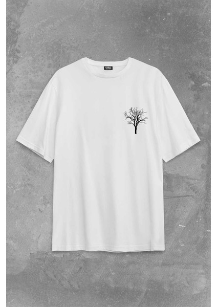 Nature Hayat Ağacı Kuru Ağaç Kökü Sırt Ön Baskılı Oversize Tişört T-Shirt fiyatları