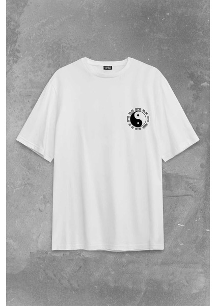 Siyah ve Beyaz Ying Yang Pokemon Minimal Sırt Ön Baskılı Oversize Tişört T-Shirt fiyatları