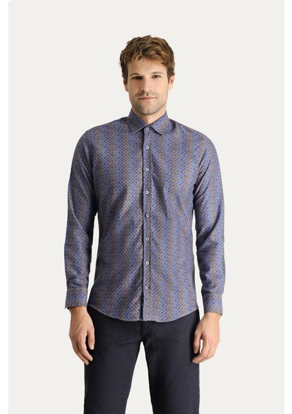 Uzun Kol Slim Fit Baskılı Pamuklu Gömlek modelleri