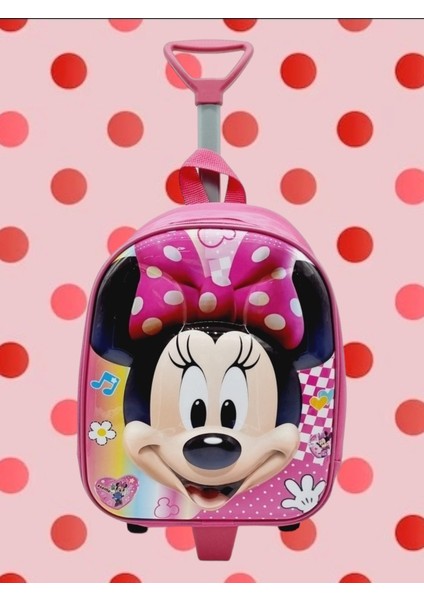 Kız Çocuk Minnie Baskılı Çekçekli Anaokulu Kreş Okul Çantası Sırt Çantası