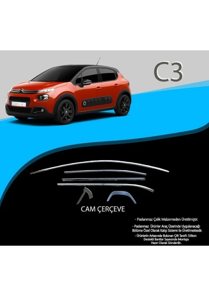 Citroen C3 Krom Cam Çerçevesi 12 Parça