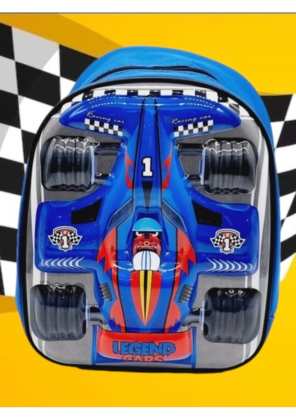Erkek Çocuk Formula Yarış Araba Baskılı Anaokulu Kreş Okul Çantası Sırt Çantası