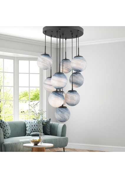 Efser 10LU Yuvarlak Avize Modern Oturma Odası Salon Sarkıt Avize