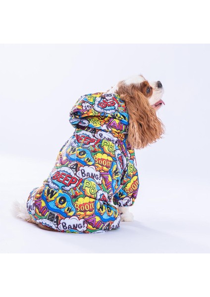 Popart Polarlı Su Geçirmez Küçük Irk Köpek Yağmurluk Tulum