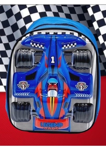 Erkek Çocuk Formula Yarış Araba Baskılı Anaokulu Kreş Okul Çantası Sırt Çantası
