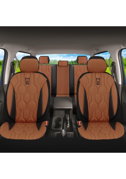Fa Serisi - Skoda Scala ile Uyumlu Koltuk Kılıfı, Deri / Kahverengi-Siyah