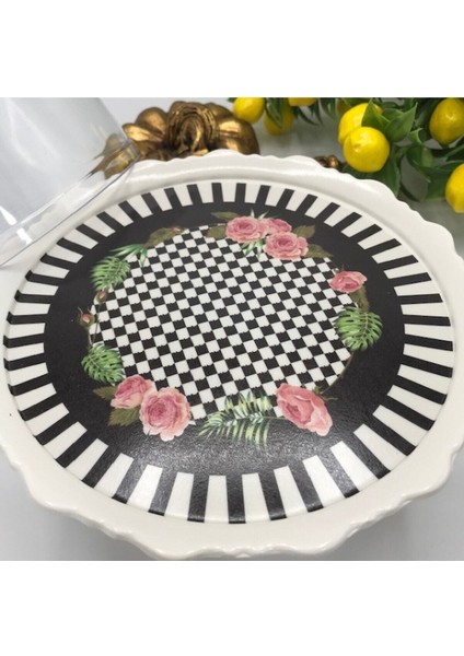 Melamin Kapaklı Mini Desenli Kek Fanus (19 Cm)