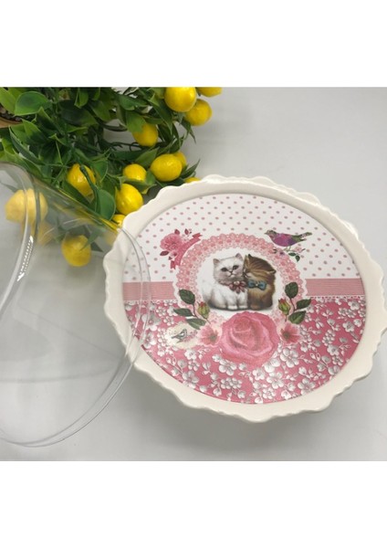 Melamin Kapaklı Mini Desenli Kek Fanus (19 Cm)