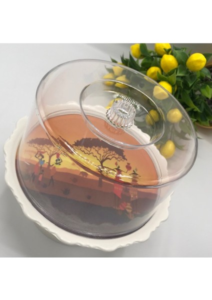 Melamin Kapaklı Mini Desenli Kek Fanus (19 Cm)