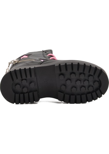 1525-P Siyah-Pembe İçi Polarlı Kız Çocuk Bot
