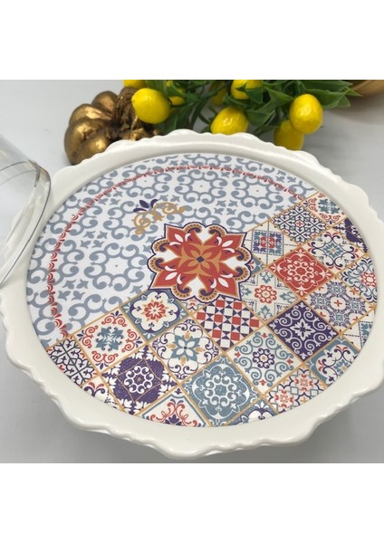 Melamin Kapaklı Mini Desenli Kek Fanus (19 Cm)
