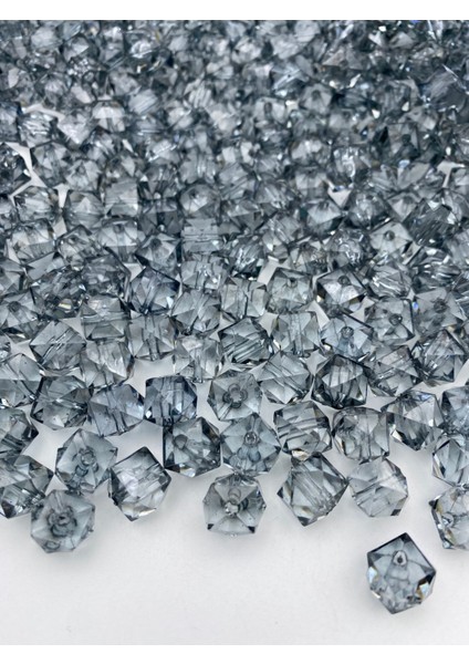 100GR 10MM Gri / Antrasit/füme Renk Küp Kübik Model Akrilik Boncuk ,çanta Boncuğu (100GR,~180 Adet)