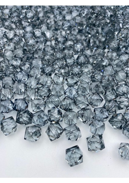 100GR 10MM Gri / Antrasit/füme Renk Küp Kübik Model Akrilik Boncuk ,çanta Boncuğu (100GR,~180 Adet)
