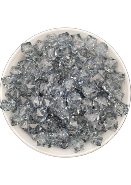 100GR 10MM Gri / Antrasit/füme Renk Küp Kübik Model Akrilik Boncuk ,çanta Boncuğu (100GR,~180 Adet)
