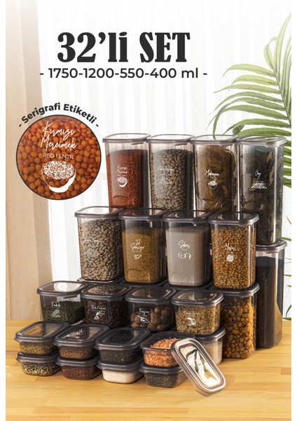 32'li Peggy Saklama Kabı Seti 8x(1,75 1,2 0,55 0,4 lt) Serigrafi Etiketli