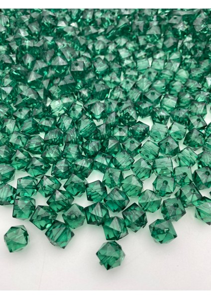 100GR 10MM Zümrüt Yeşili, Yeşil Renk Küp,kübik Model Akrilik Boncuk,çanta Boncuğu (100GR,~180 Adet)