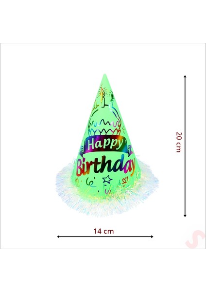 Hologram Happy Birthday Şapka, 24CM x 1 Adet - Yeşil