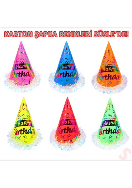 Hologram Happy Birthday Şapka, 24CM x 1 Adet - Yeşil