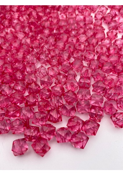100GR 12MM Fuşya / Koyu Pembe Renk, Kübik Model Akrilik Boncuk,takı,çanta Boncuğu (100GR,~110 Adet)