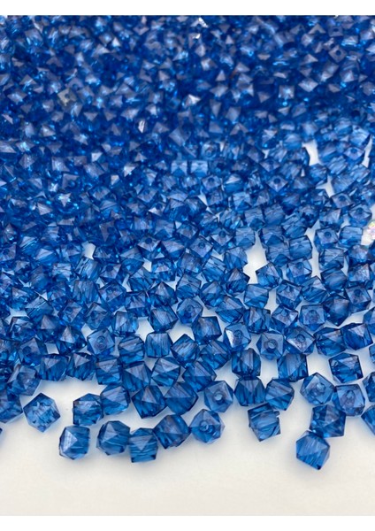 50GR 8mm Saks Mavisi / Lacivert Küp,kübik Model Akrilik Boncuk,takı ,çanta Boncuğu (50GR,~200 Adet)