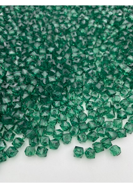 50GR 8mm Zümrüt Yeşili,yeşil Renk Küp,kübik Model Akrilik Boncuk,takı,çanta Boncuğu (50GR,~200 Adet)