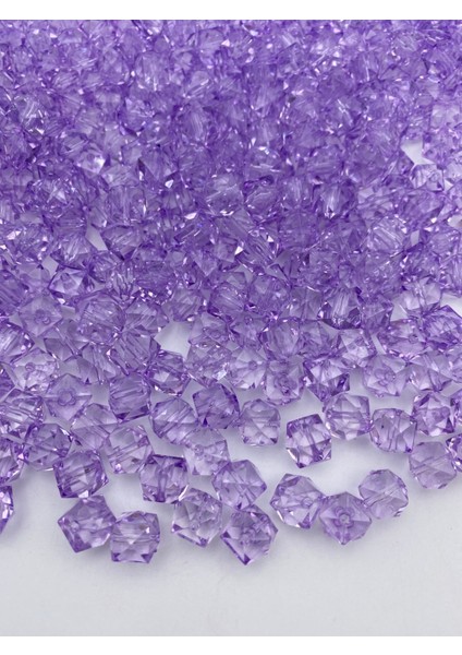 100GR 10MM Lila / Açık Mor Renk Küp,kübik Model Akrilik Boncuk ,çanta Boncuğu (100GR,~180 Adet)