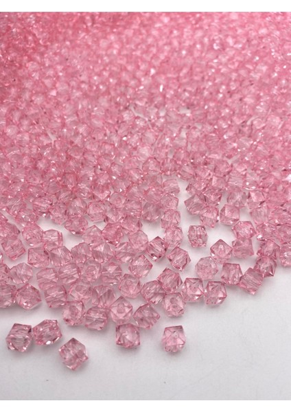 50GR 8mm Pembe Renk Küp,kübik Model Akrilik Boncuk,takı ,çanta Boncuğu (50GR,~200 Adet)