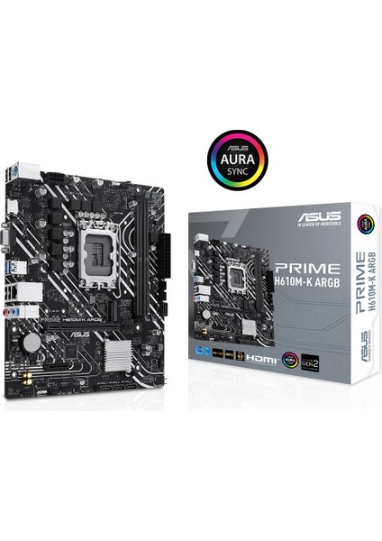 Prıme H610M-K Argb Intel H610 Lga1700 Ddr5 5600 Hdmı Vga M2 Usb3.2 Aura Rgb Matx (Prıme H610M-K Argb) Anakart