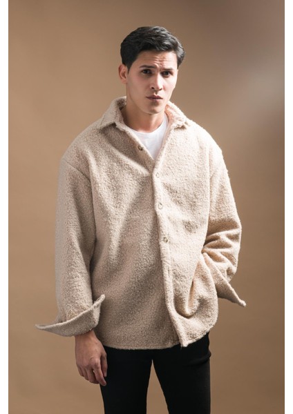 Oversize Düğme Kapamalı Kışlık Erkek Peluş Gömlek fiyatları