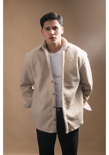 Oversize Düğme Kapamalı Kışlık Erkek Peluş Gömlek modelleri