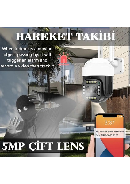 5mp Full Çift Kameralı Hd Kablosuz Wifi Ip Su Geçirmez 10X Dijital Zoomlu Güvenlik Sistemleri Kamerası