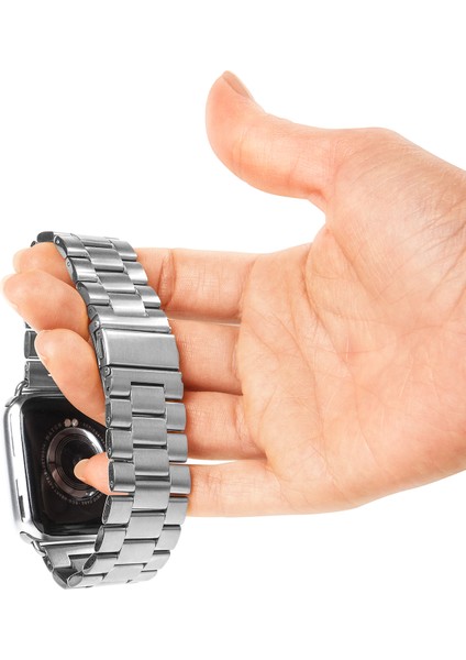 Apple Watch Tüm Modellere Uyumlu Metal Kıstırmalı Paslanmaz Çelik Gümüş Silver Renk 42 44 45 49 mm Kordon modelleri