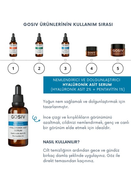 Gosiv Nemlendirici ve Dolgunlaştırıcı Hyalüronik Asit Serum Hyalüronik Asit 2% + Pentavitin 1% 30 ml