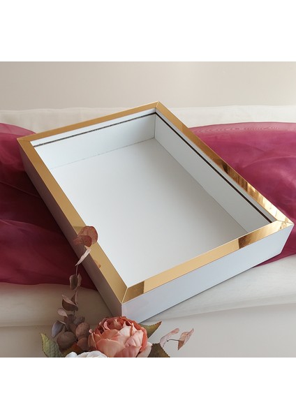 Beyaz 30X40 cm Fotoğraf Bölümsüz Yarı Gold Isimsiz Ledsiz Gül Saklama Kutusu fiyatları