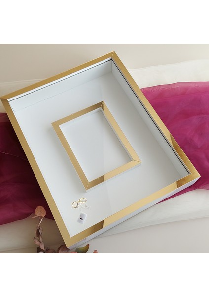 Yarı Gold Beyaz 40X50 cm Fotoğraf Bölümlü Yarı Gold Isimsiz Ledsiz Gül Saklama Kutusu! Anı Çerçevesi! fiyatları