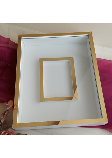 Yarı Gold Beyaz 40X50 cm Fotoğraf Bölümlü Yarı Gold Isimsiz Ledsiz Gül Saklama Kutusu! Anı Çerçevesi! modelleri