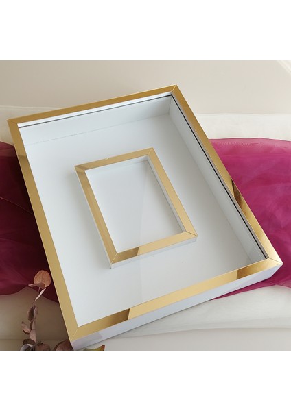 Yarı Gold Beyaz 40X50 cm Fotoğraf Bölümlü Yarı Gold Isimsiz Ledsiz Gül Saklama Kutusu! Anı Çerçevesi! fırsatları