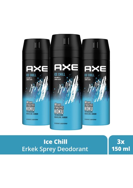 Erkek Deodorant & Bodyspray Ice Chill 48 Saat Etkileyici Koku 150 Ml X3 Adet