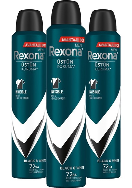 Men Erkek Sprey Deodorant Invisible Black & White 72 Saat Kesintisiz Üstün Koruma 200 Mlx3