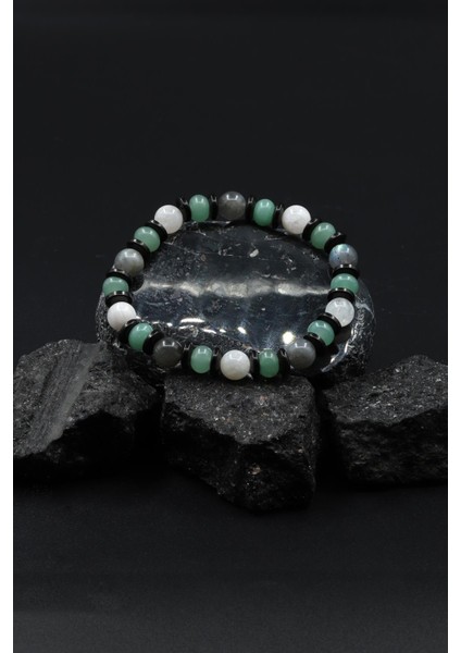 Labradorit - Aventurin - Ay Taşı - Kokonat Doğal Taş Tasarım Bileklik